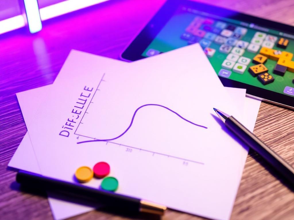 Difficulty curve sketched on paper next to a puzzle game